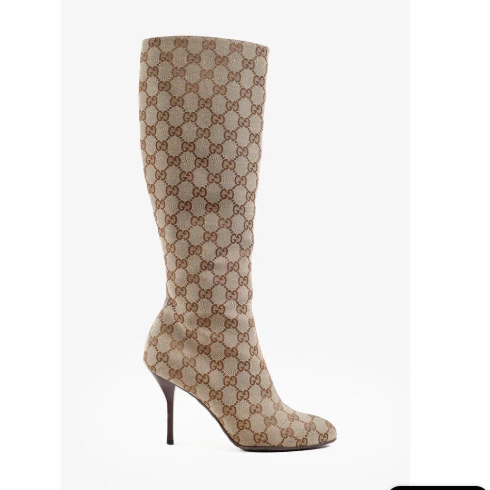 *SOLD* Gucci Brown GG Monogram Canvas Calf Length Boot - Picture 1 of 13